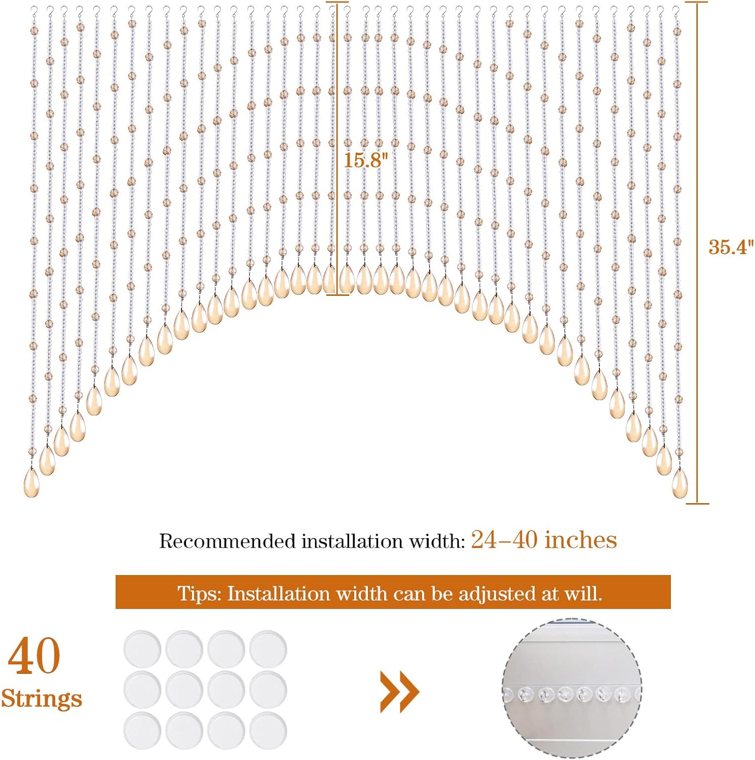 BECHAEO Crystal Glass Beaded Curtain 40 Strings Arched Door Decor