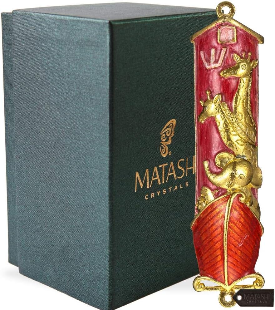 Matashi Hand Painted Mezuzah Gold Plated With Crystals