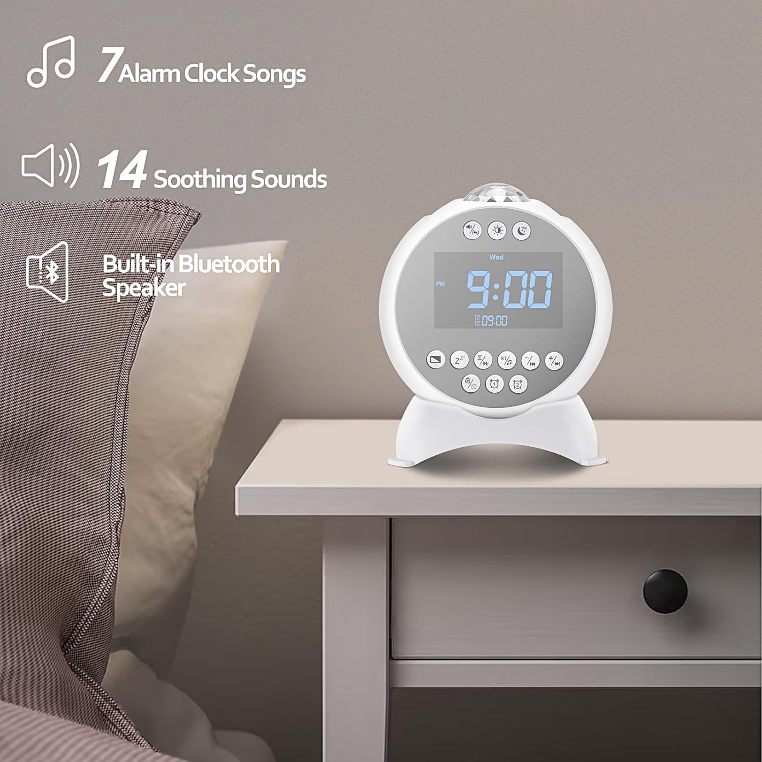 Kids Alarm Clock with Star Projector and Bluetooth Speaker