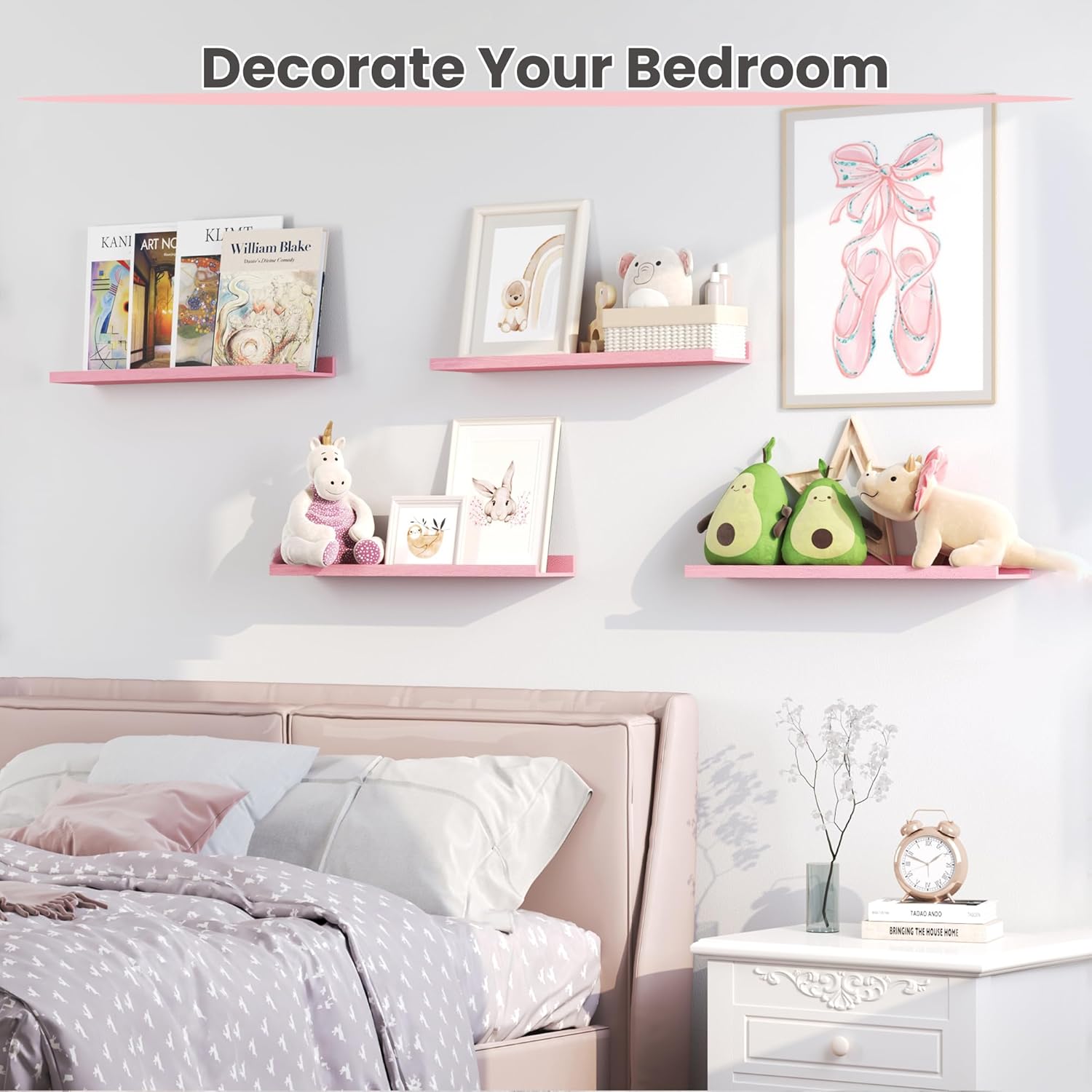 Upsimples Pink Floating Wall Shelves 6 Pack