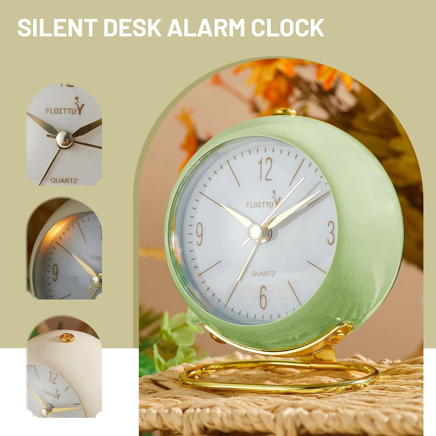 Silent Table Analog Alarm Clock with Night Light and Beep Sound