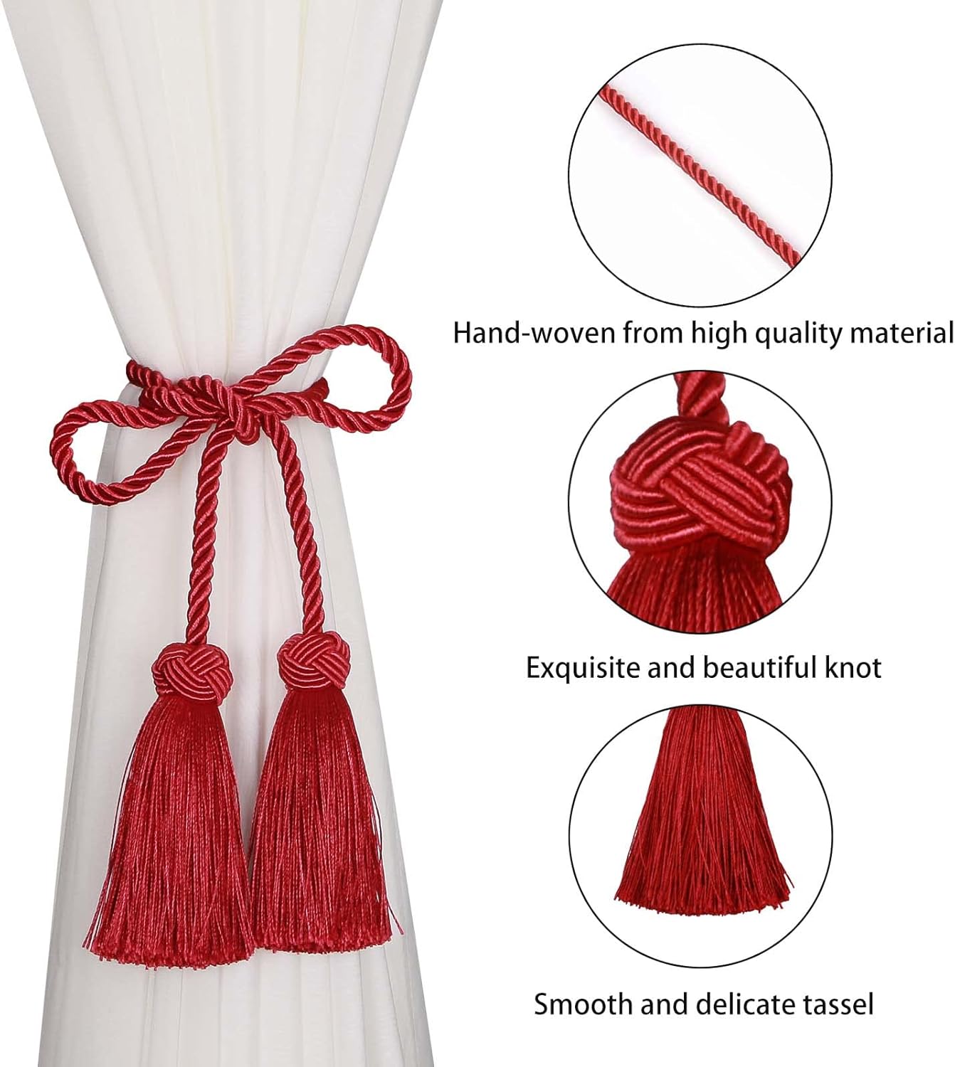 BEL AVENIR 6 Pack Decorative Curtain Tiebacks with Tassel Red