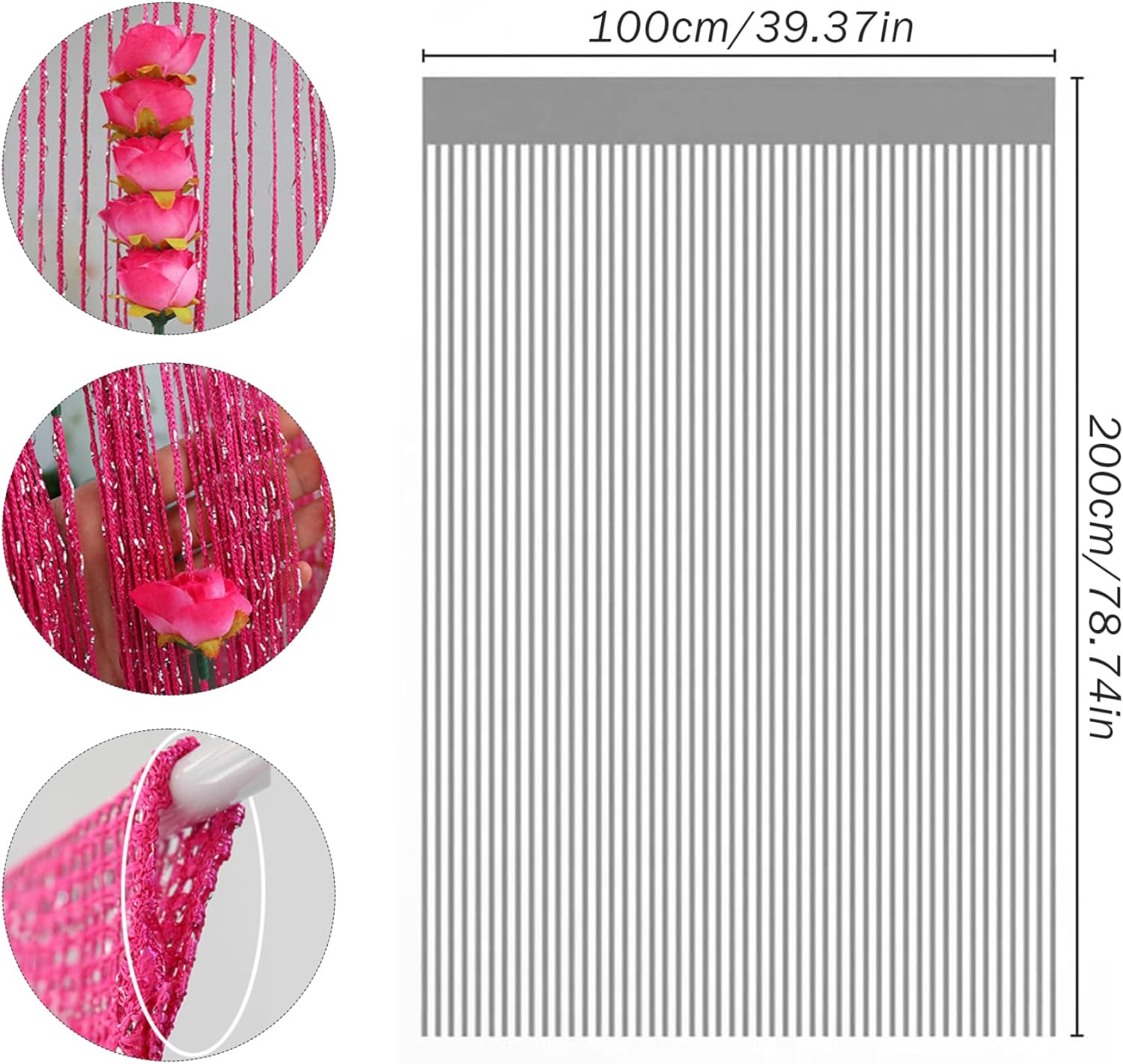 Beaded Door Curtain with Rose Rod Pocket Thread Fringe Decor