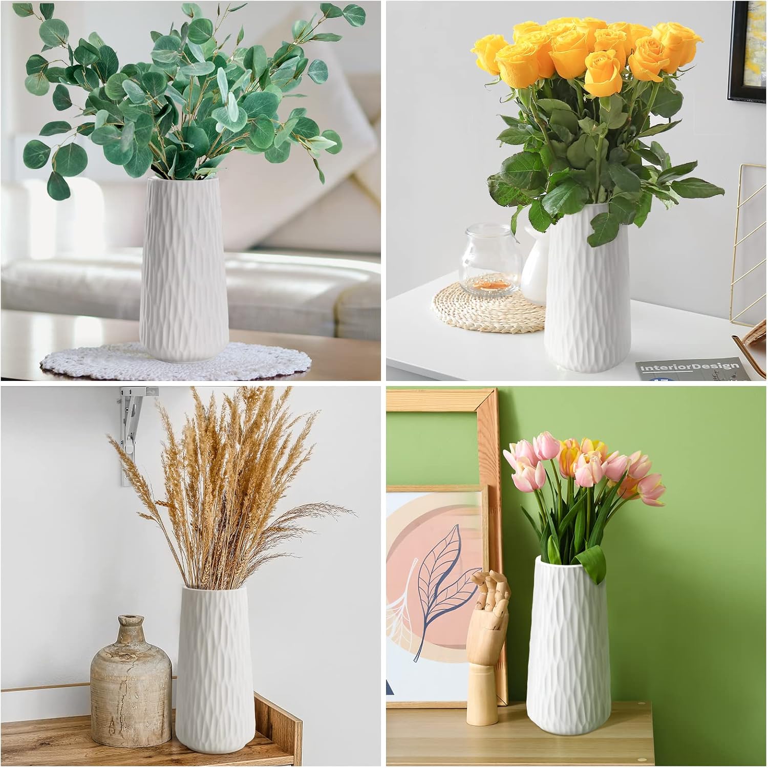 COPOTEA 8 Inch White Ceramic Vase for Home Decor