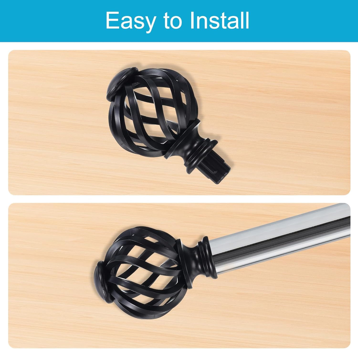 Uxcell Curtain Rod Finials 2Pcs Black Plastic Ends 19mm Diameter