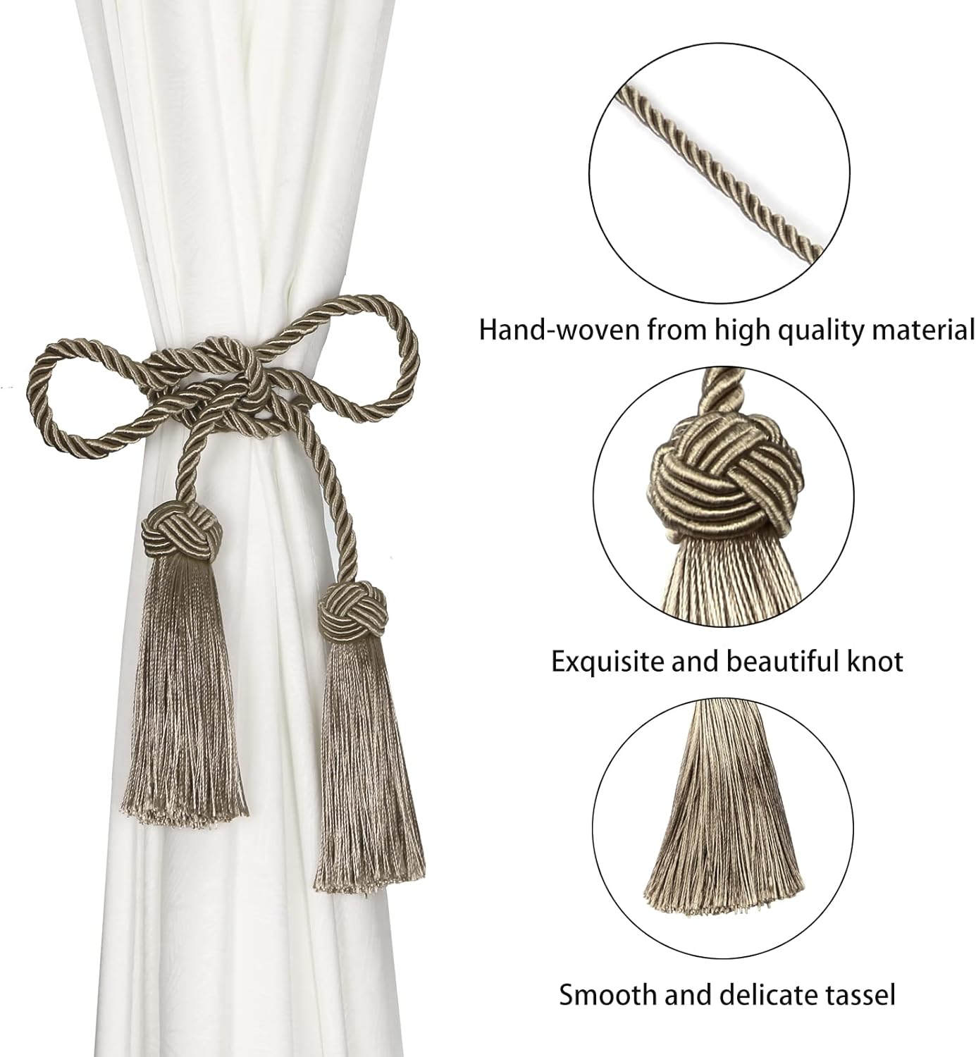 BEL AVENIR 2 Pack Curtain Tiebacks with Tassel Flaxen