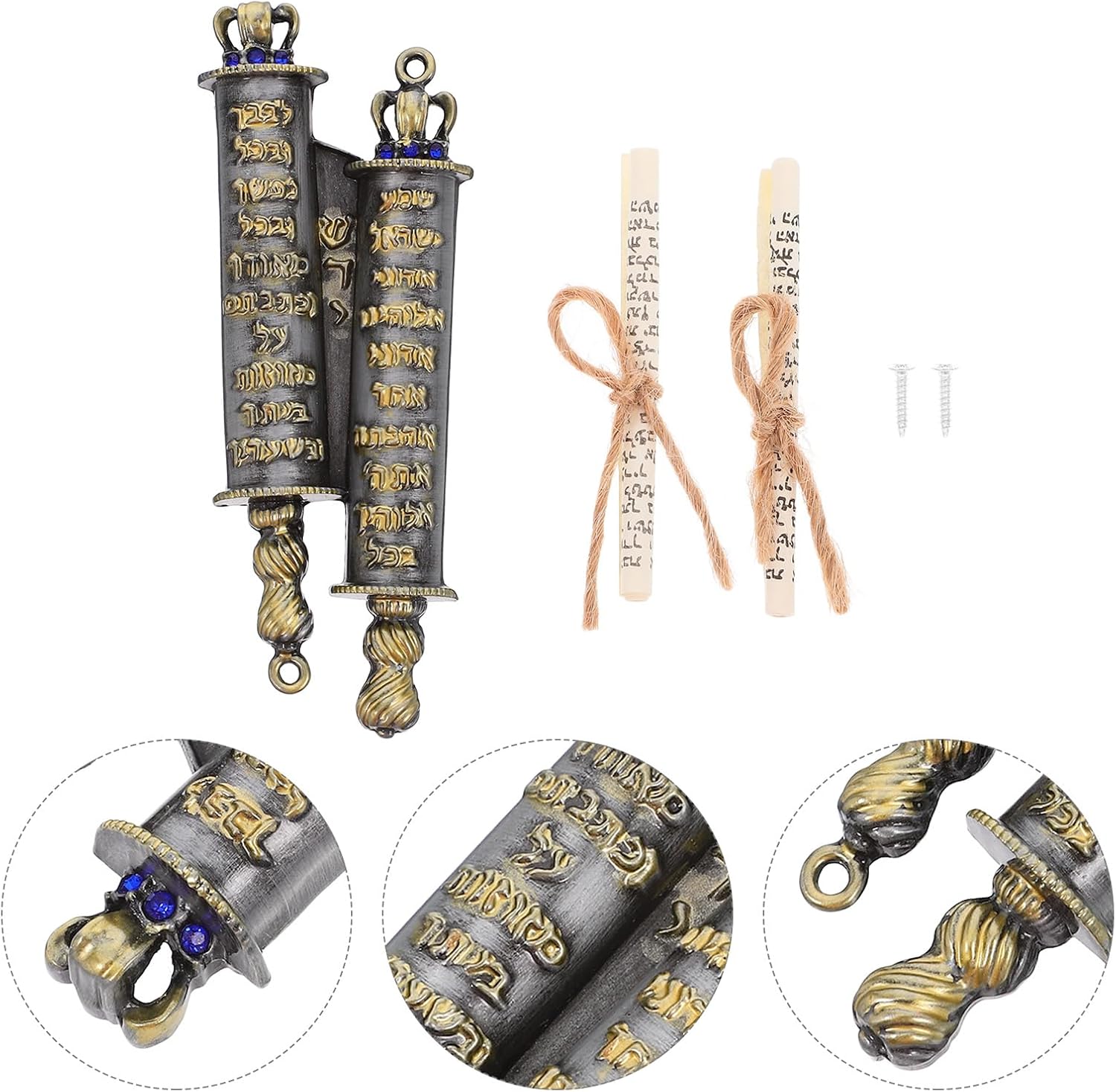 LUOZZY Deep Gray Mezuzah Scroll Case with Gold Lettering