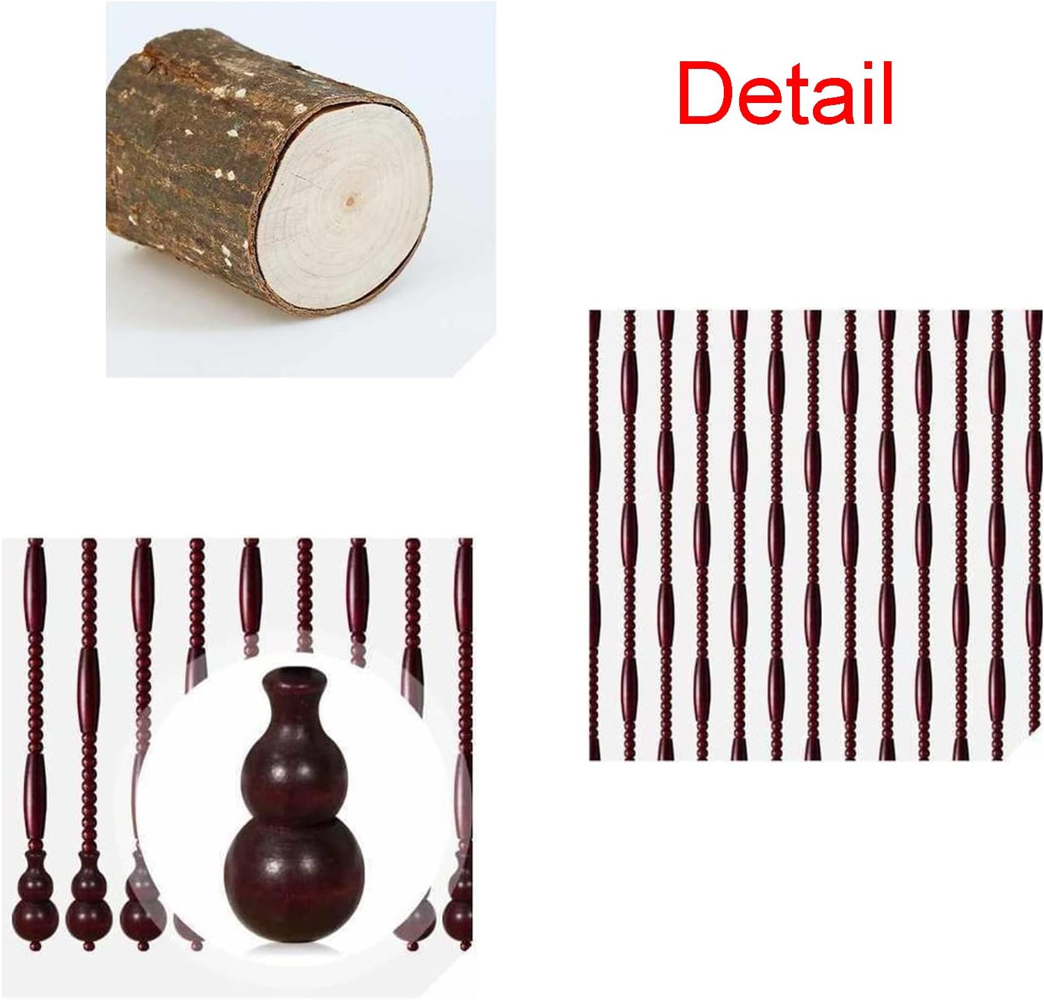 LEOSXA Beaded Door Curtain - 21 Strands 80x176cm Natural Wood Panels