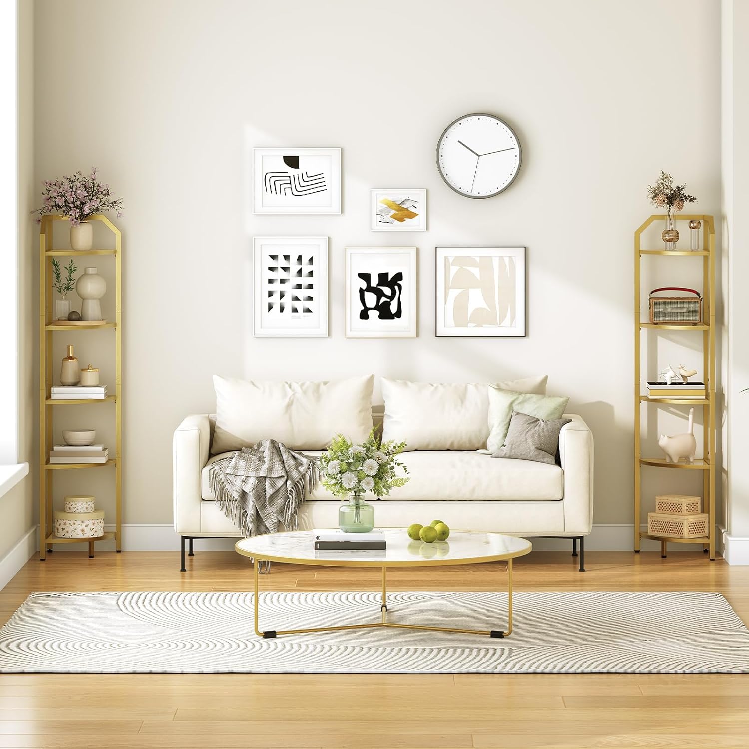 HOOBRO 5-Tier Corner Shelf Stand Gold Tempered Glass Modern Style GD15CJ01