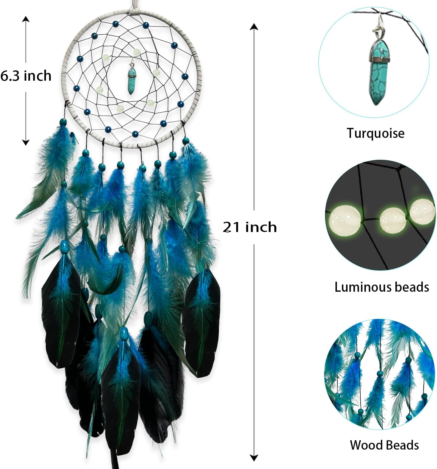Blue Dream Catchers Luminous Dream Catcher for Kids Bedroom Wall Hanging Handmade Nature Decor