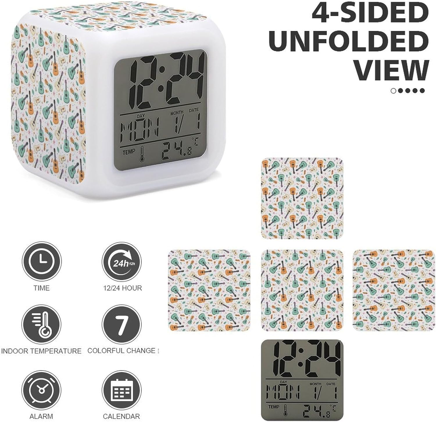 Novastar Guitar Colorful Stars Print Led Alarm Clock