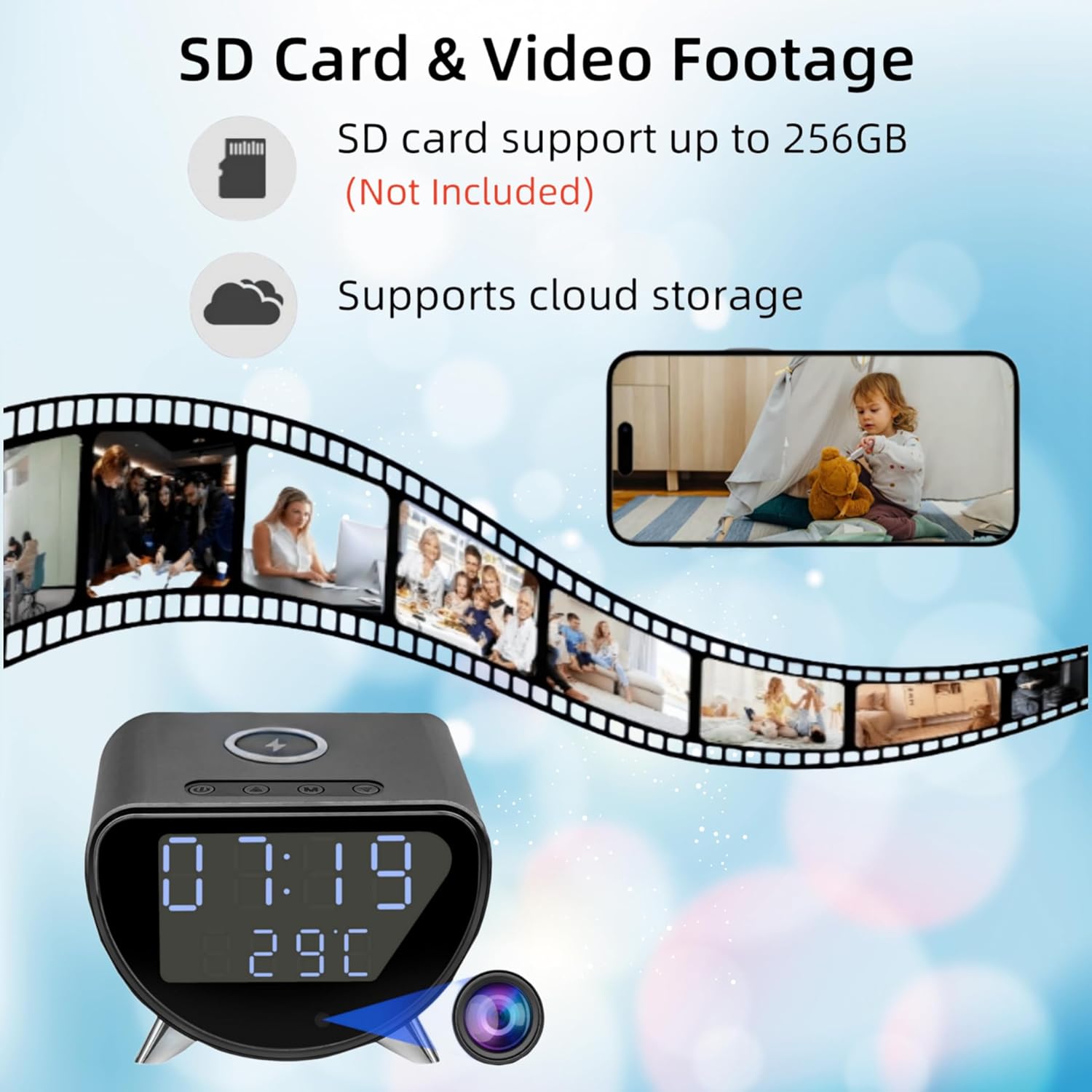4K Camera Clock with Wireless Charging and Time Temperature Display 1