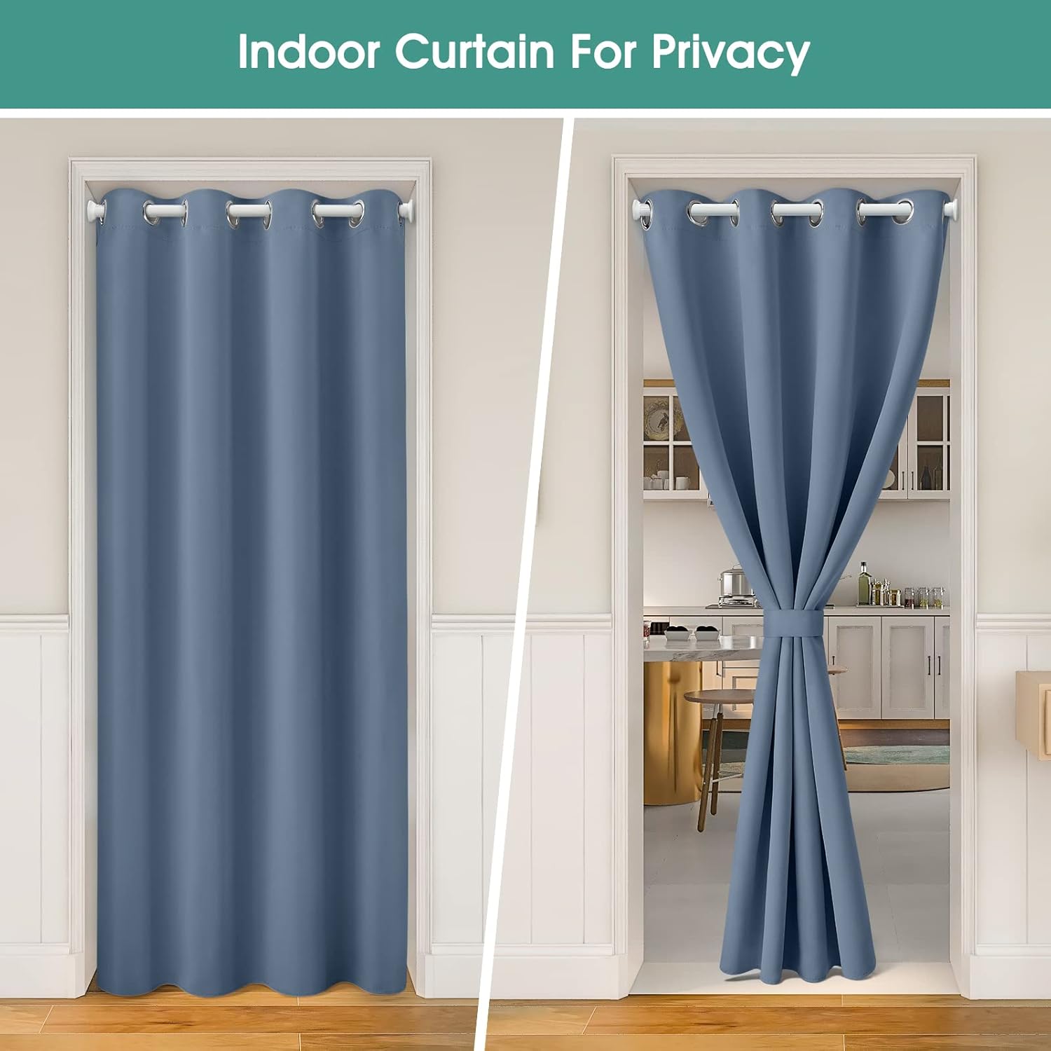 HOMEIDEAS Stone Blue Doorway Curtains with Tie Back