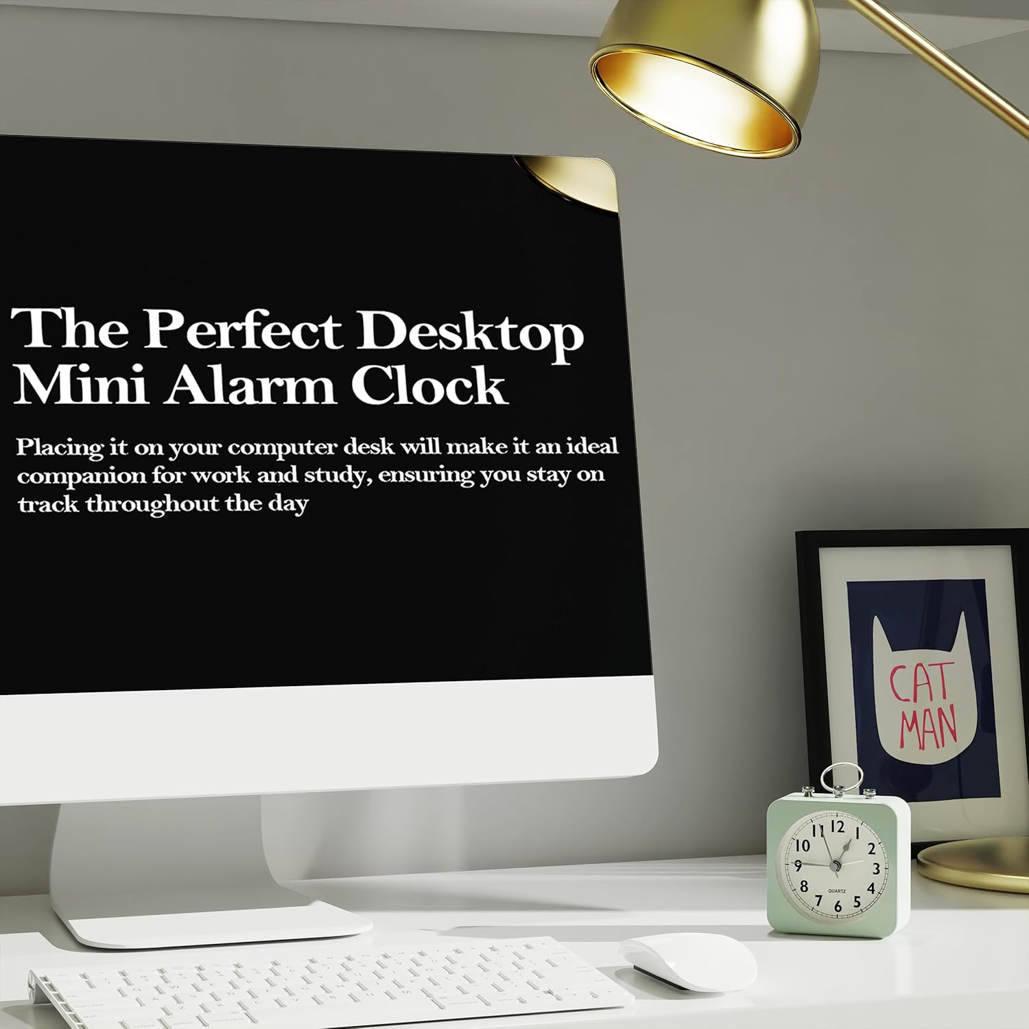 AYRELY Battery Operated Alarm Clock with Square Metal Case No Ticking Analog Quartz Simple Operation Green