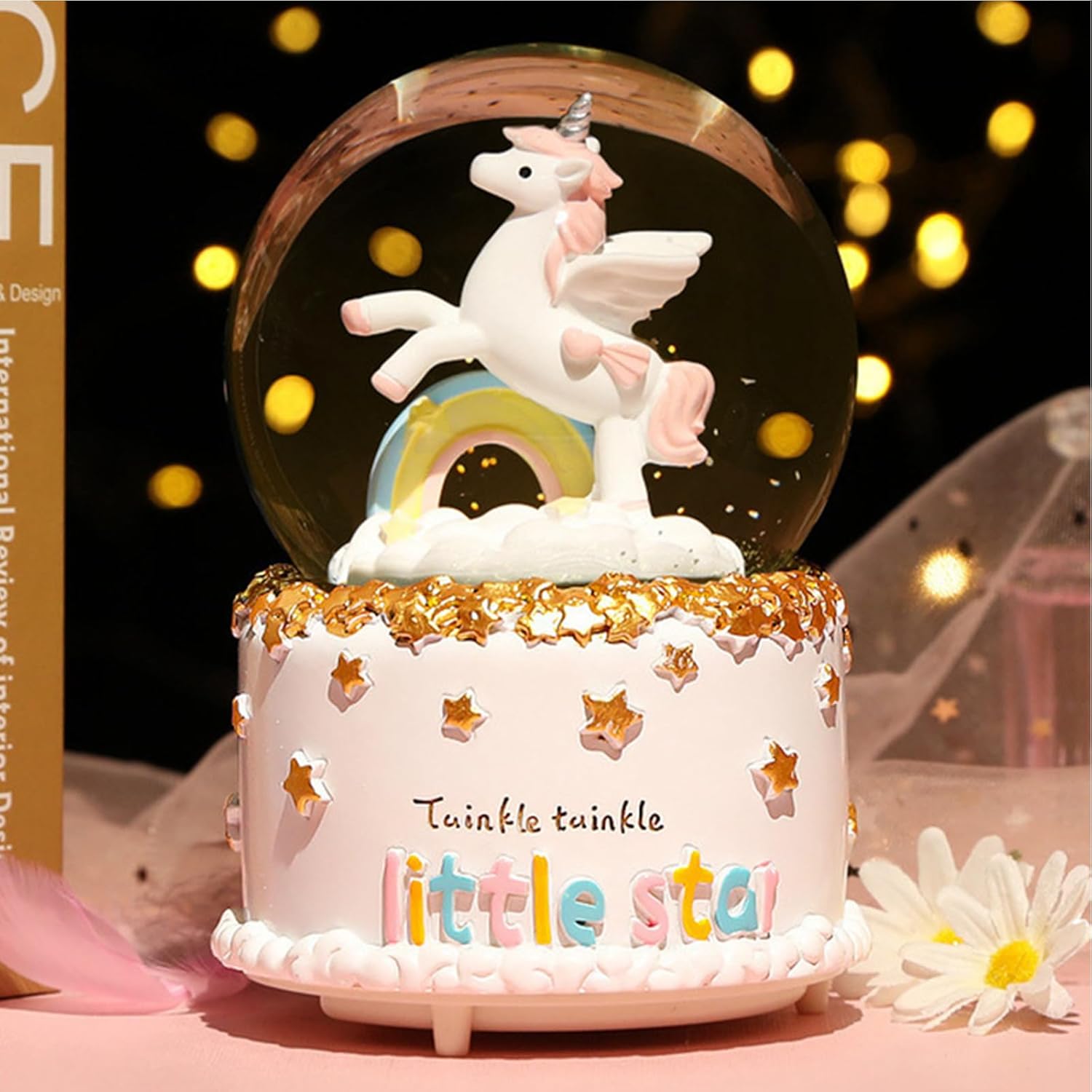 JORMEY Unicorn Musical Snow Globe with Lights