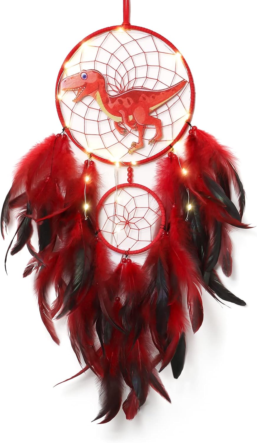 LOMOHOO Dinosaur Dream Catcher LED Light Handmade Decor for Kids Bedroom
