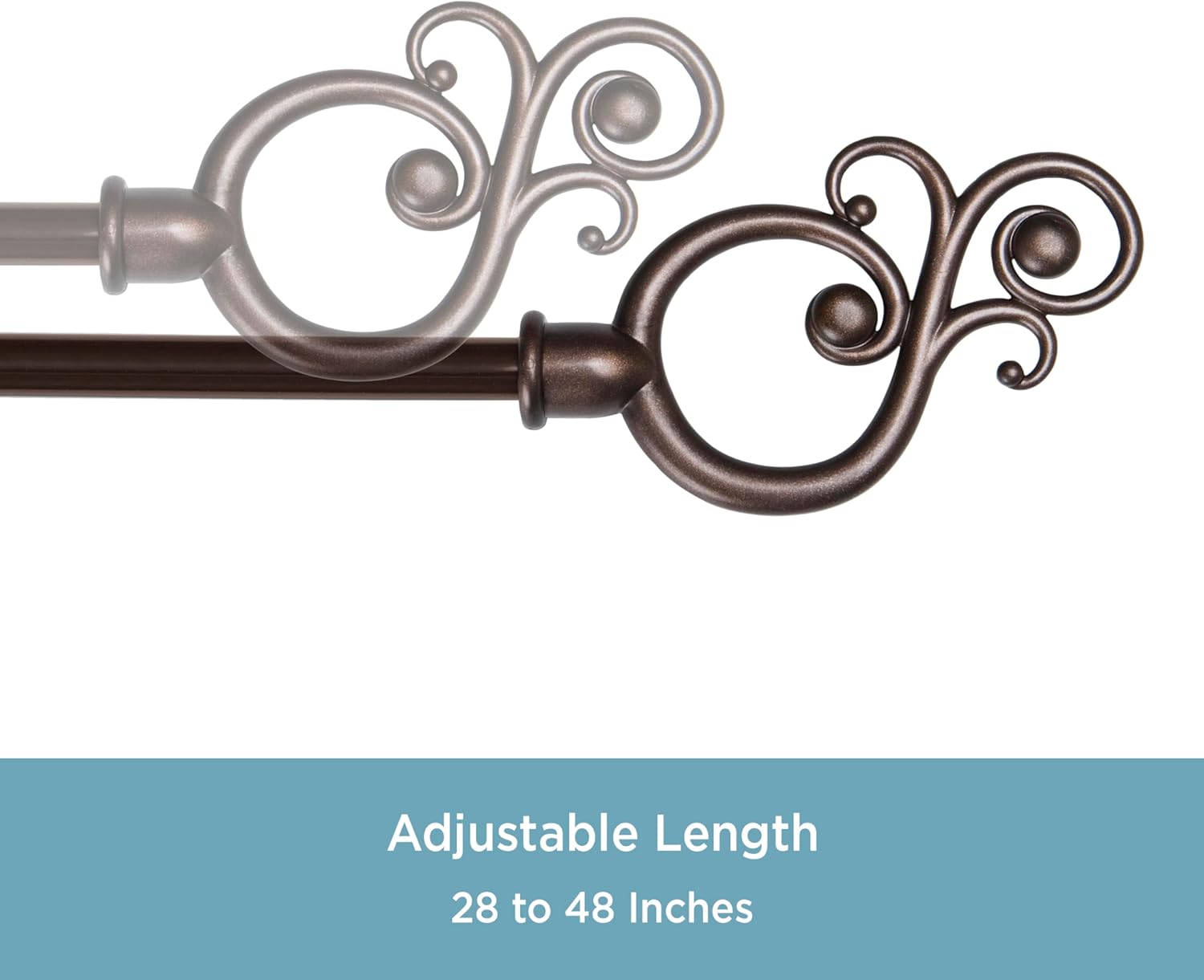 Kenney Valencia Large Scroll End Window Rod 28-48 Adjustable Chocolate Finish