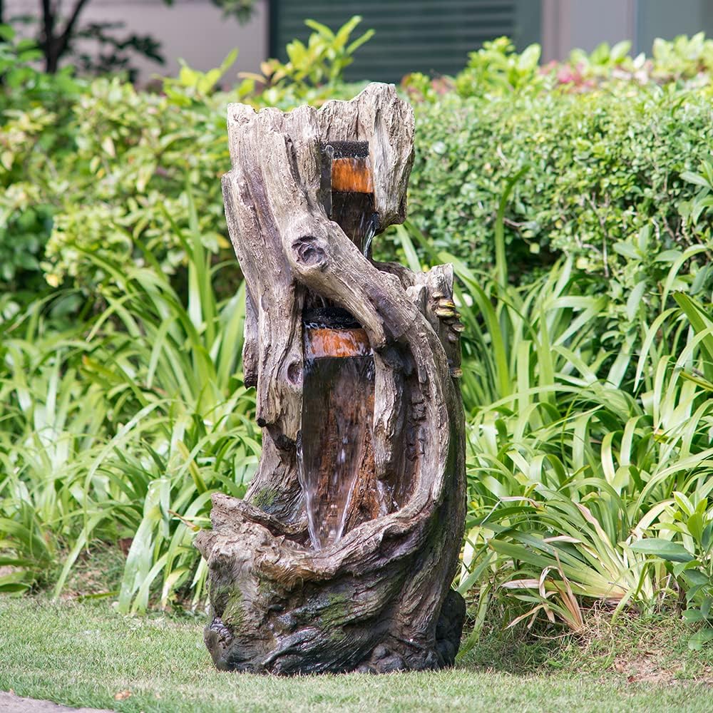 Kinsive Tree Trunk Fountain with Light for Indoor Outdoor Use