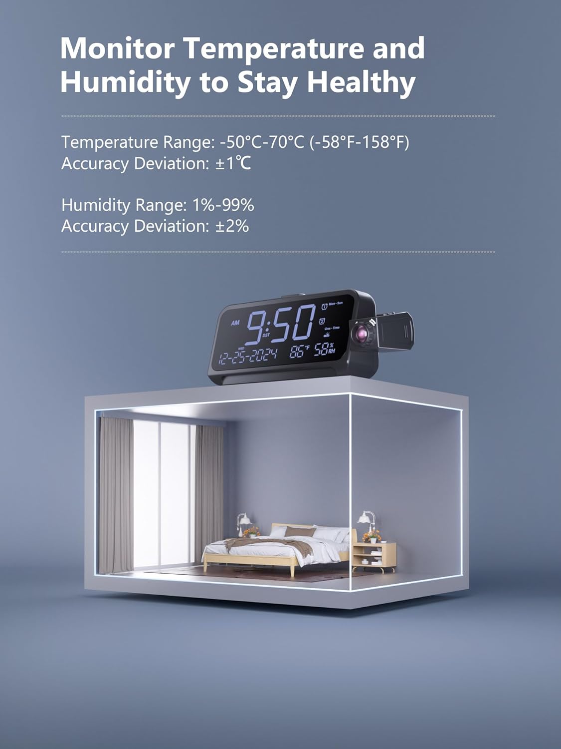Projection Alarm Clock with Rotatable Projector and Smart Features for Bedroom