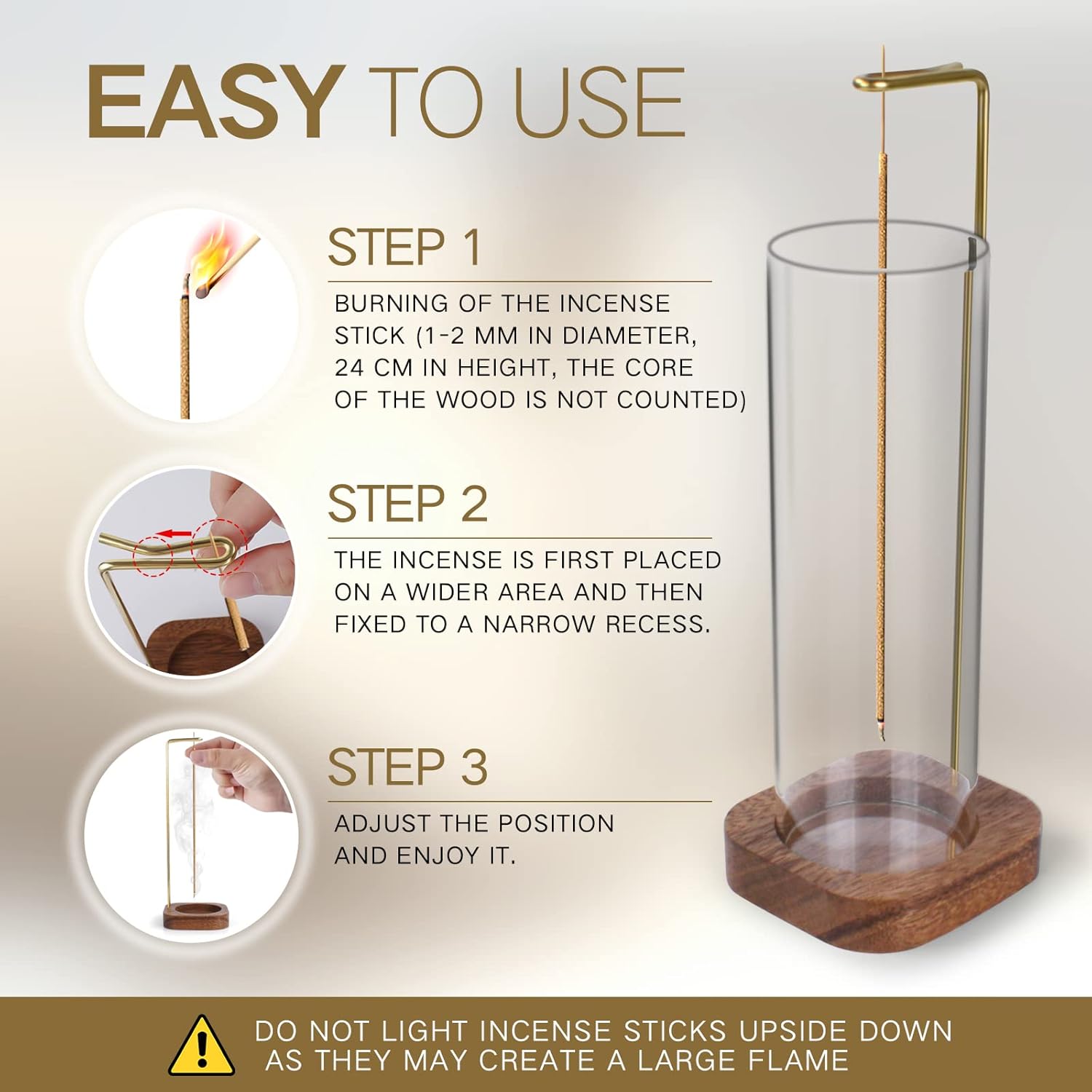 YHAOEN Incense Holder with Anti-Ash Design and Glass Catcher