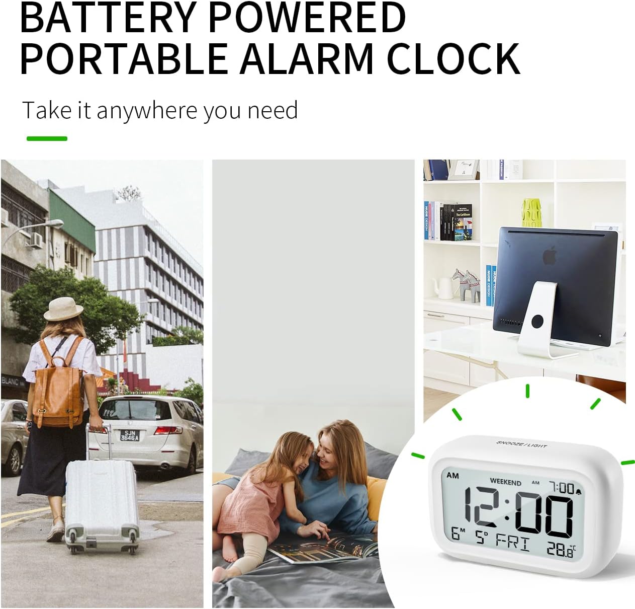 DOOMAY Digital Alarm Clock Bedside with LCD Display