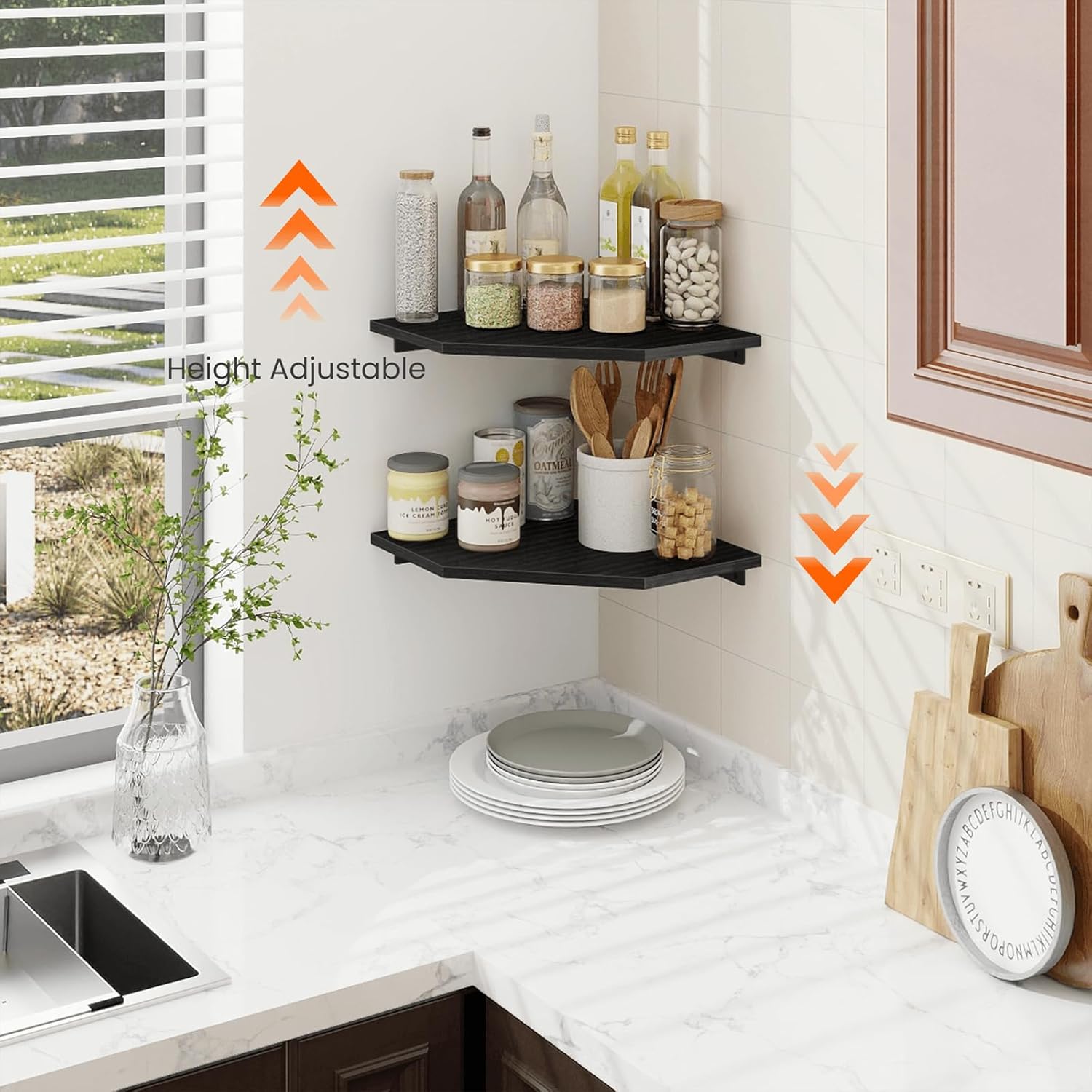 Homode Corner Floating Shelves Set of 2 Black
