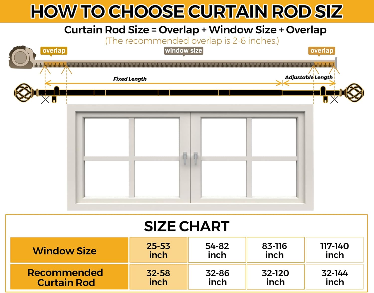 USFOOK White Curtain Rod 32-58 Inches 78 Inch Diameter Telescoping Splicing Rods with Twisted Cage Finials