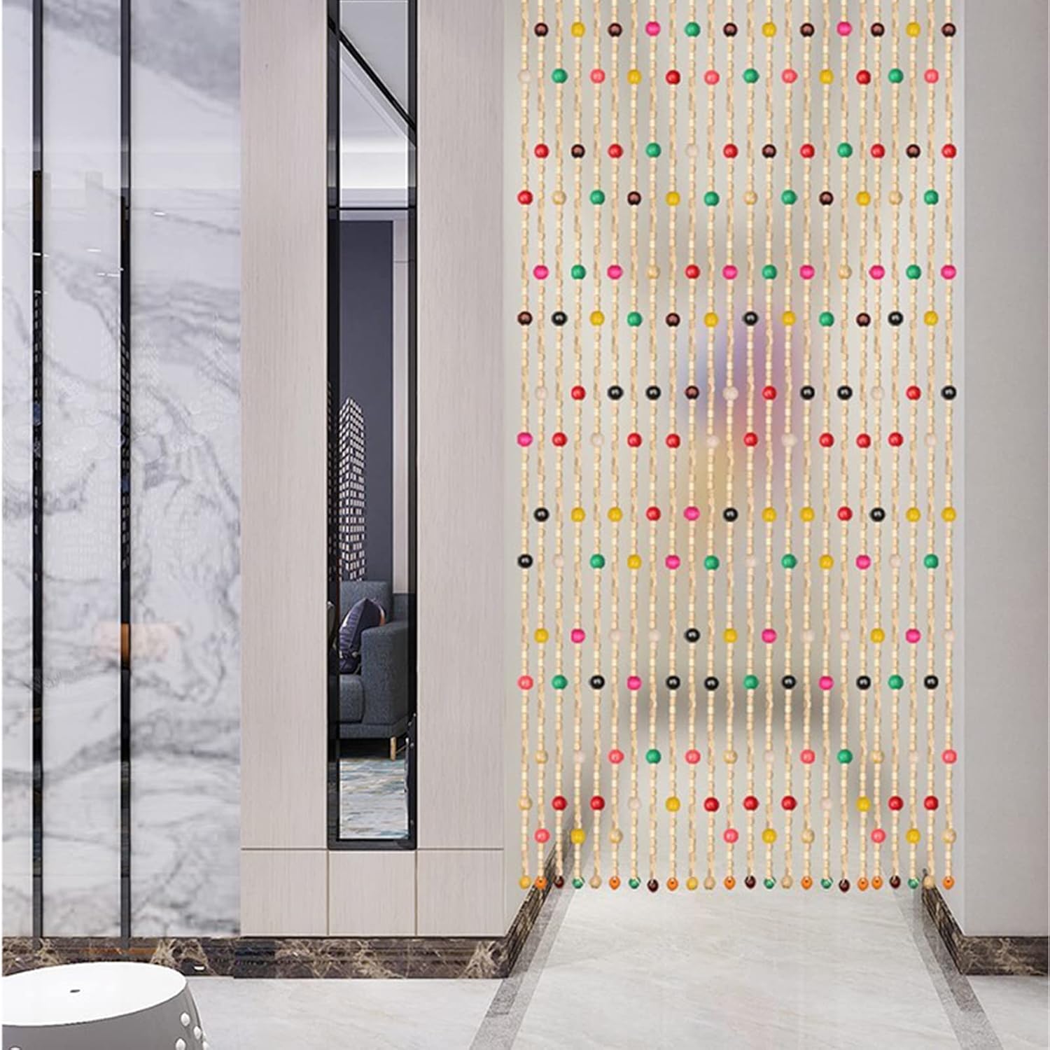Beaded Curtain Bamboo Door Divider Natural Design