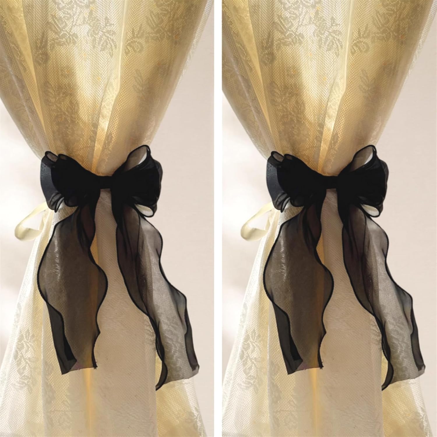 2 Pack French Silky Bow Curtain Holdbacks