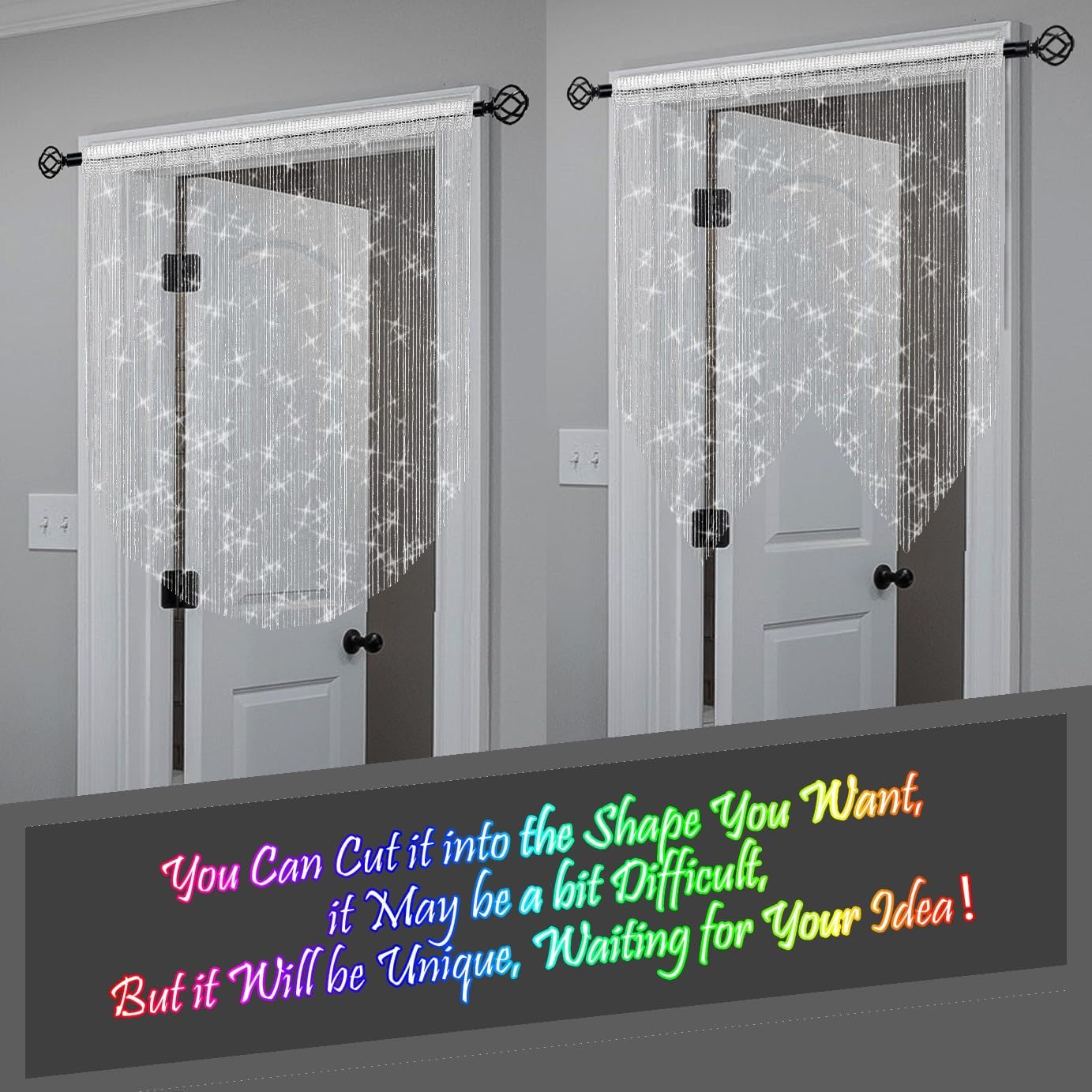 4 Piece White Beaded Curtain with Tassel Hanging Room Divider Decor Panel for Doors and Windows