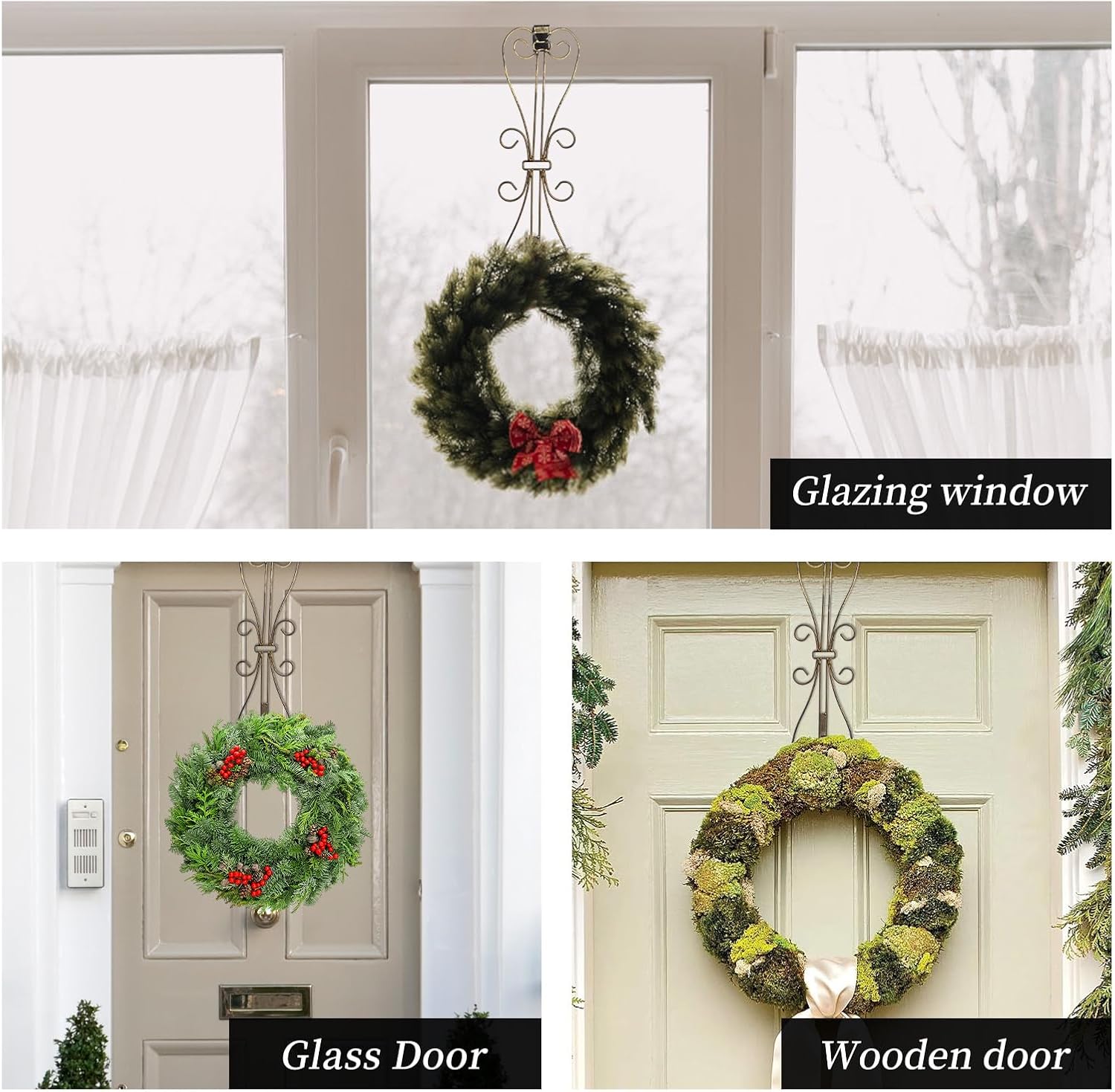 Shangtianfeng Matte Black Wreath Hanger for Front Door