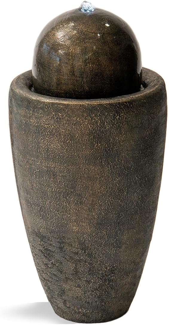 XBrand 2598 Inch H Brown Round Stone Water Fountain with LED Lights