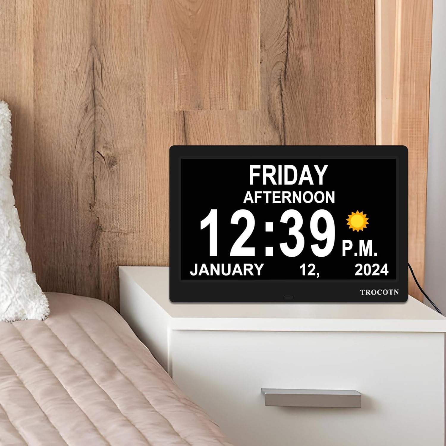 TROCOTN 10 Inch Digital Wall Clock with Day Date and Custom Alarms