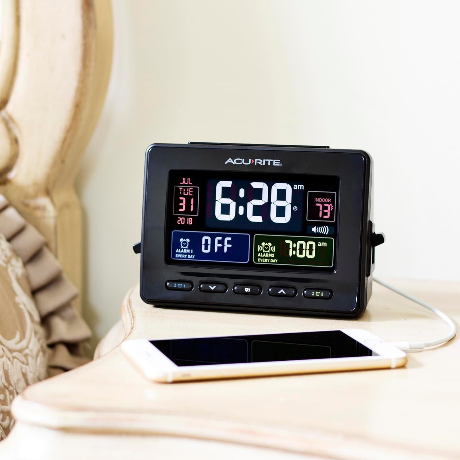 AcuRite Atomic Dual Alarm Clock with USB Charging Black