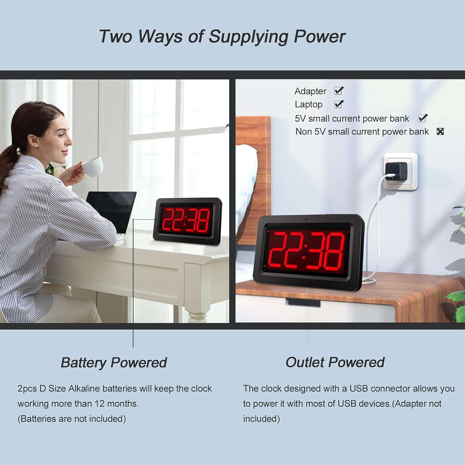 EUTUKEY 8 LED Digital Wall Alarm Clock