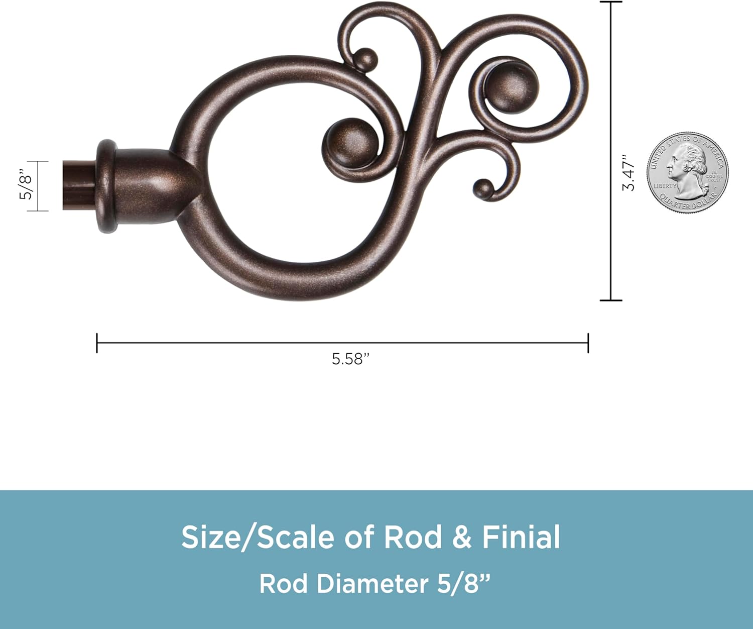 Kenney Valencia Large Scroll End Window Rod 28-48 Adjustable Chocolate Finish