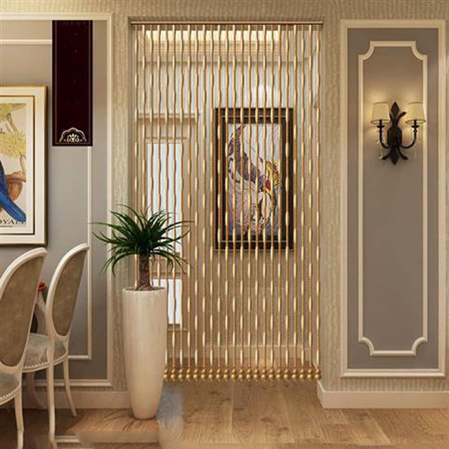 LEOSXA Beaded Door Curtain - 21 Strands 80x176cm Natural Wood Panels