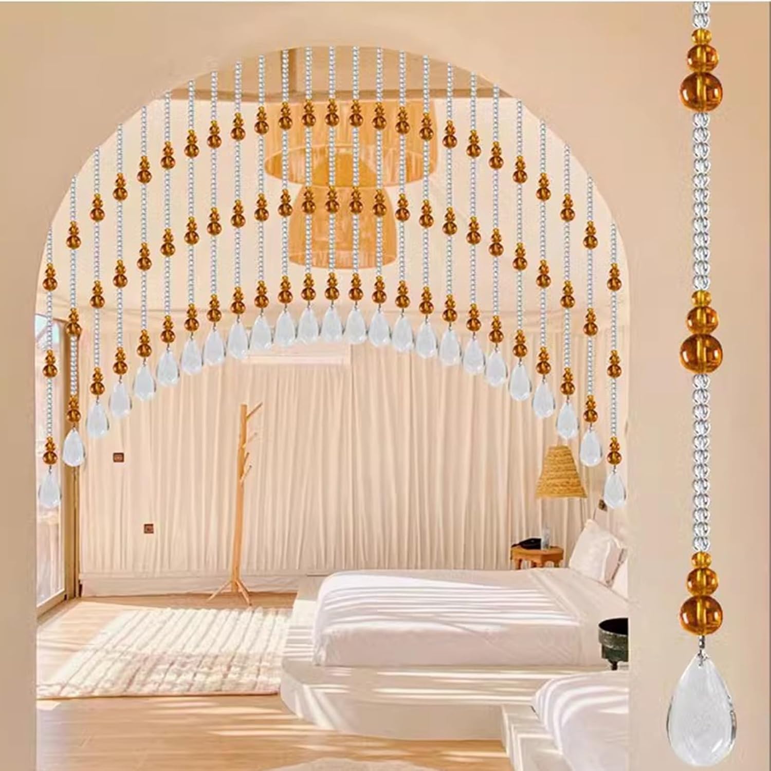 EMYJAY Door Beaded Curtain with Crystal Glass Beads 45 Inch Arched Curtain for Entryways and Windows Rojo Color