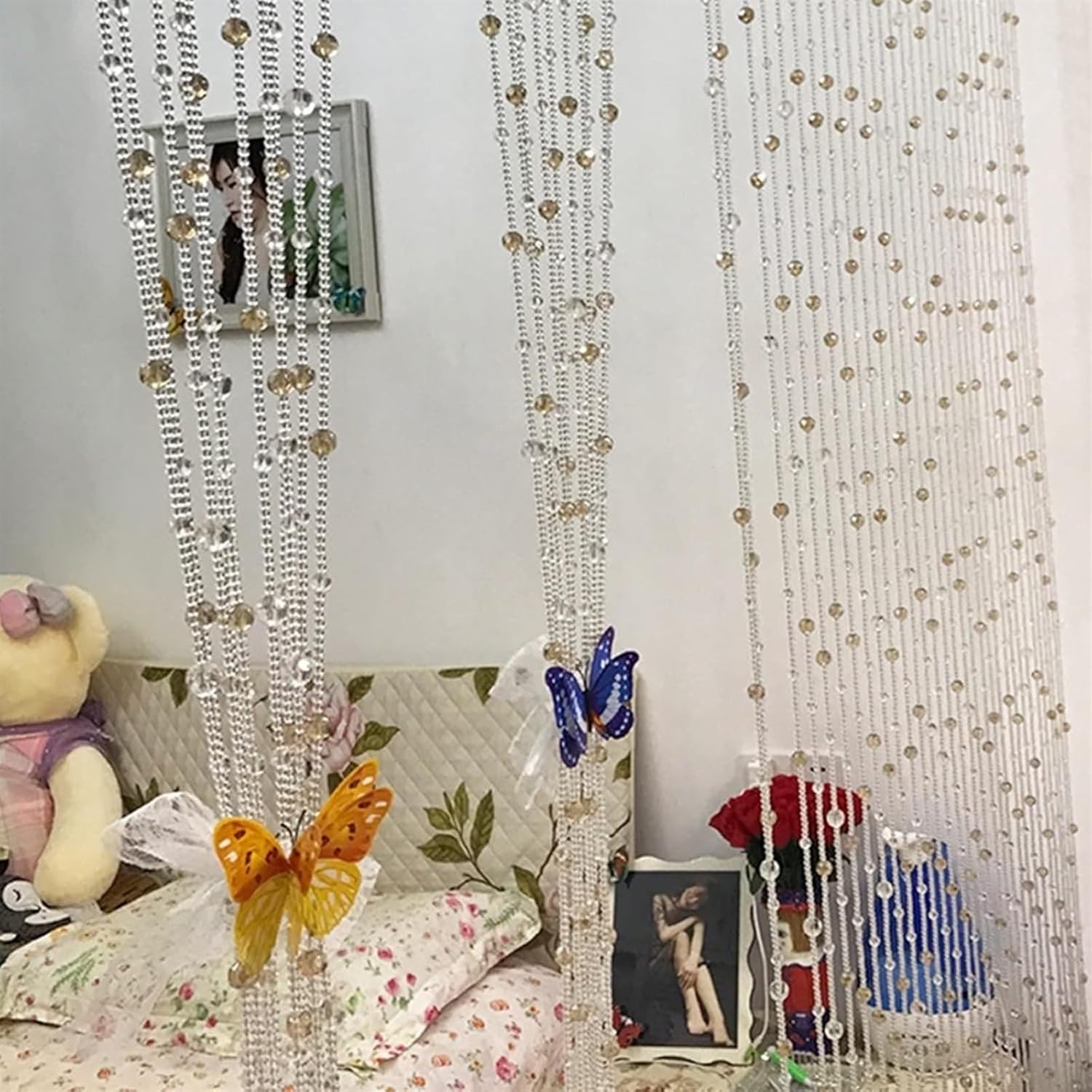 MoSumOn Beaded Curtain with Crystal Glass Pendant