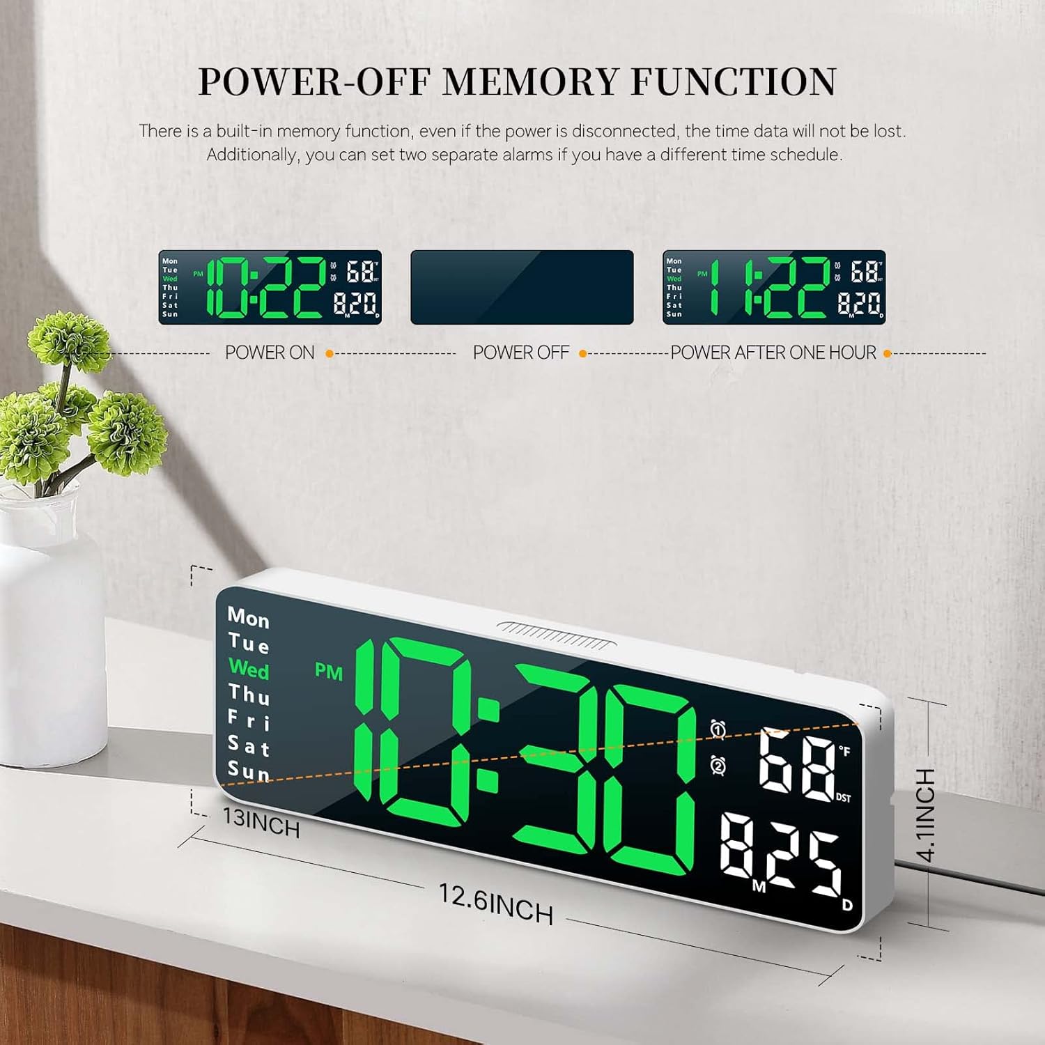 13-inch LED Digital Wall Clock with Remote Control