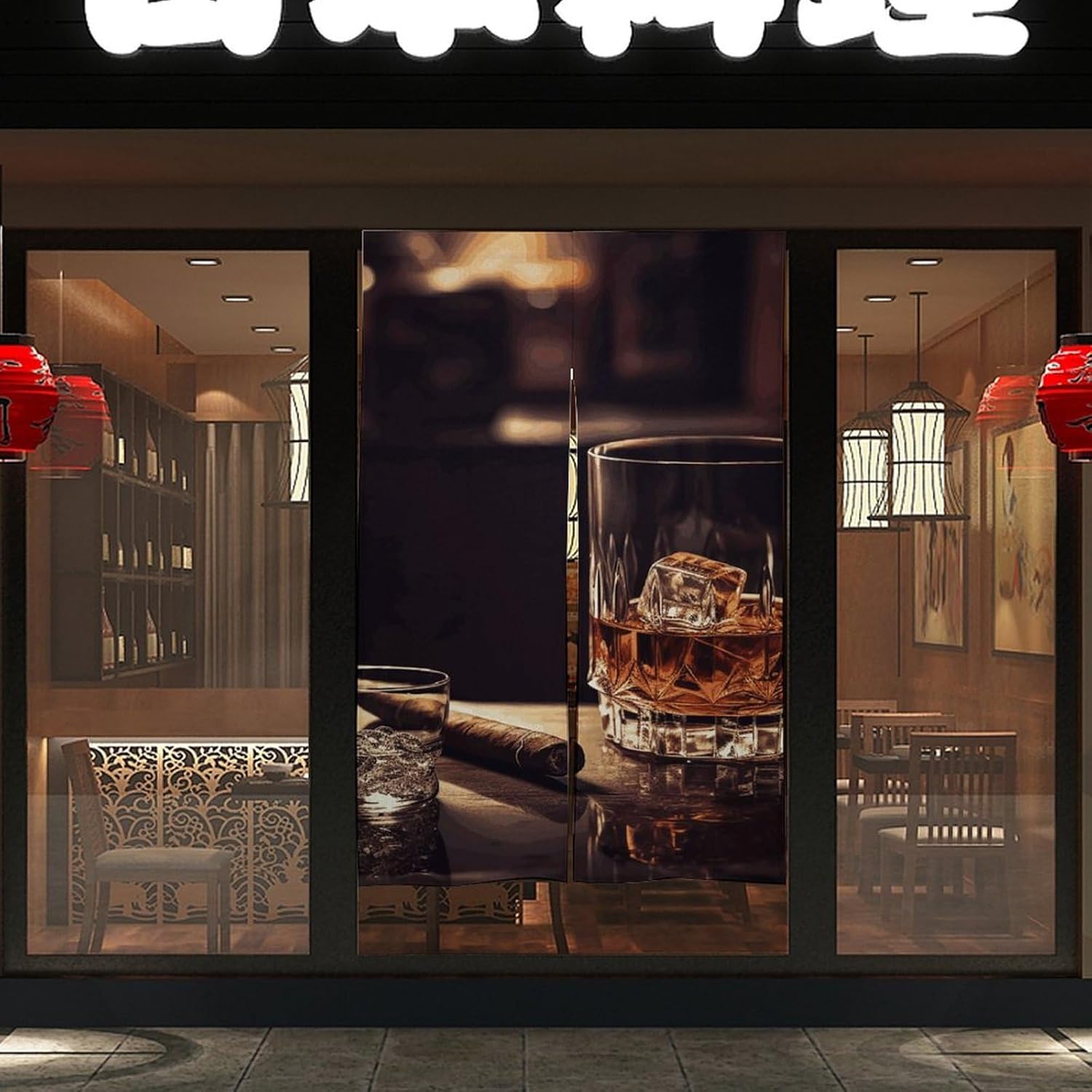 Whisky and Cigar Thermal Door Curtain for Living Room and Sliding Doors