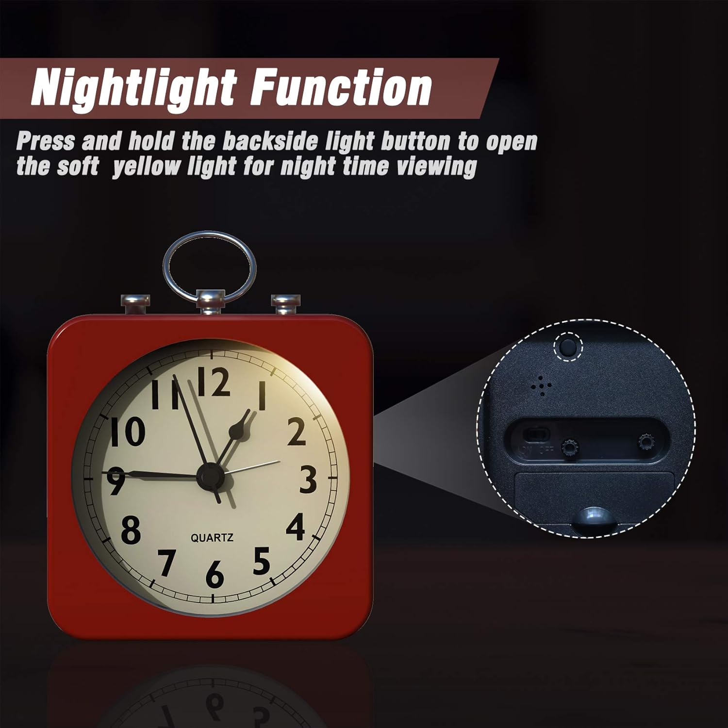 AYRELY Battery Operated Alarm Clock with Square Metal Case Red