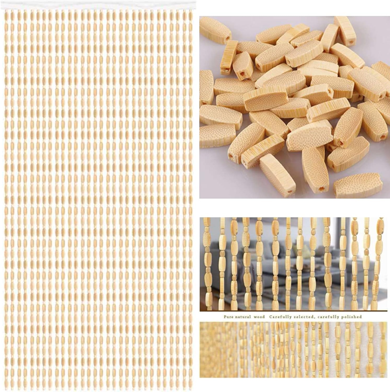 CHUNJIMAN Bamboo Beaded Door Curtain for Living Room Partition Retro Style Door Decor