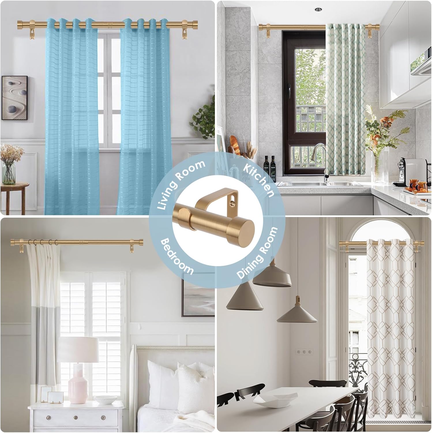 2 Pack Warm Gold Curtain Rods for Windows 36-88 Inches