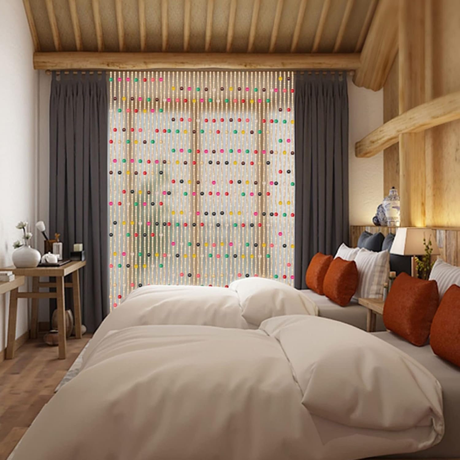 Beaded Curtain Bamboo Door Divider Natural Design
