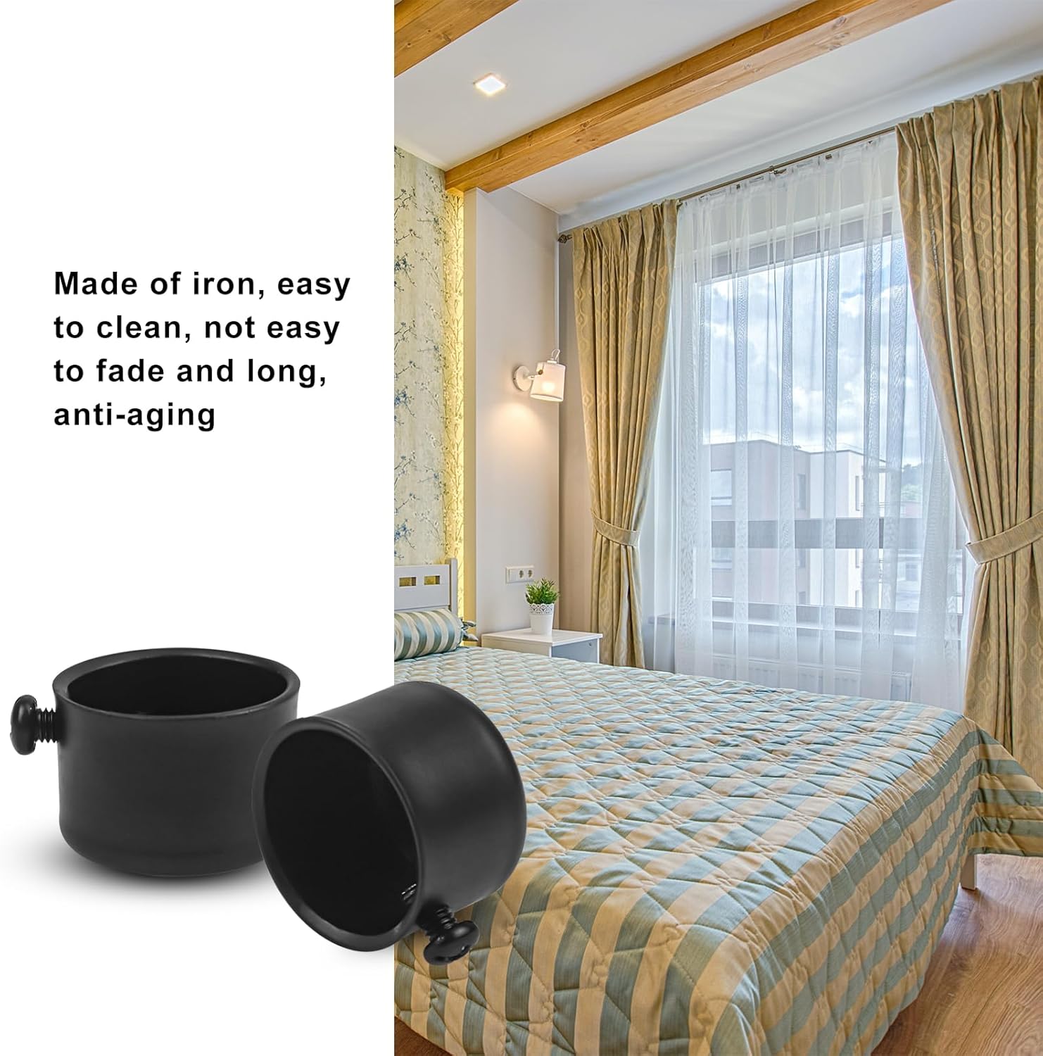 Curtain Rod Ends with Fixing Screws Black Durable 22mm Diameter