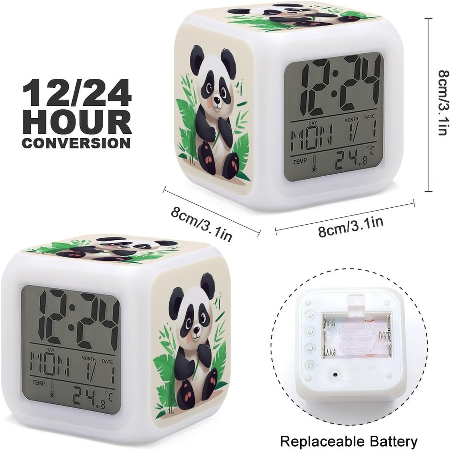 Panda Star LED Alarm Clock with 7 Color Nightlight