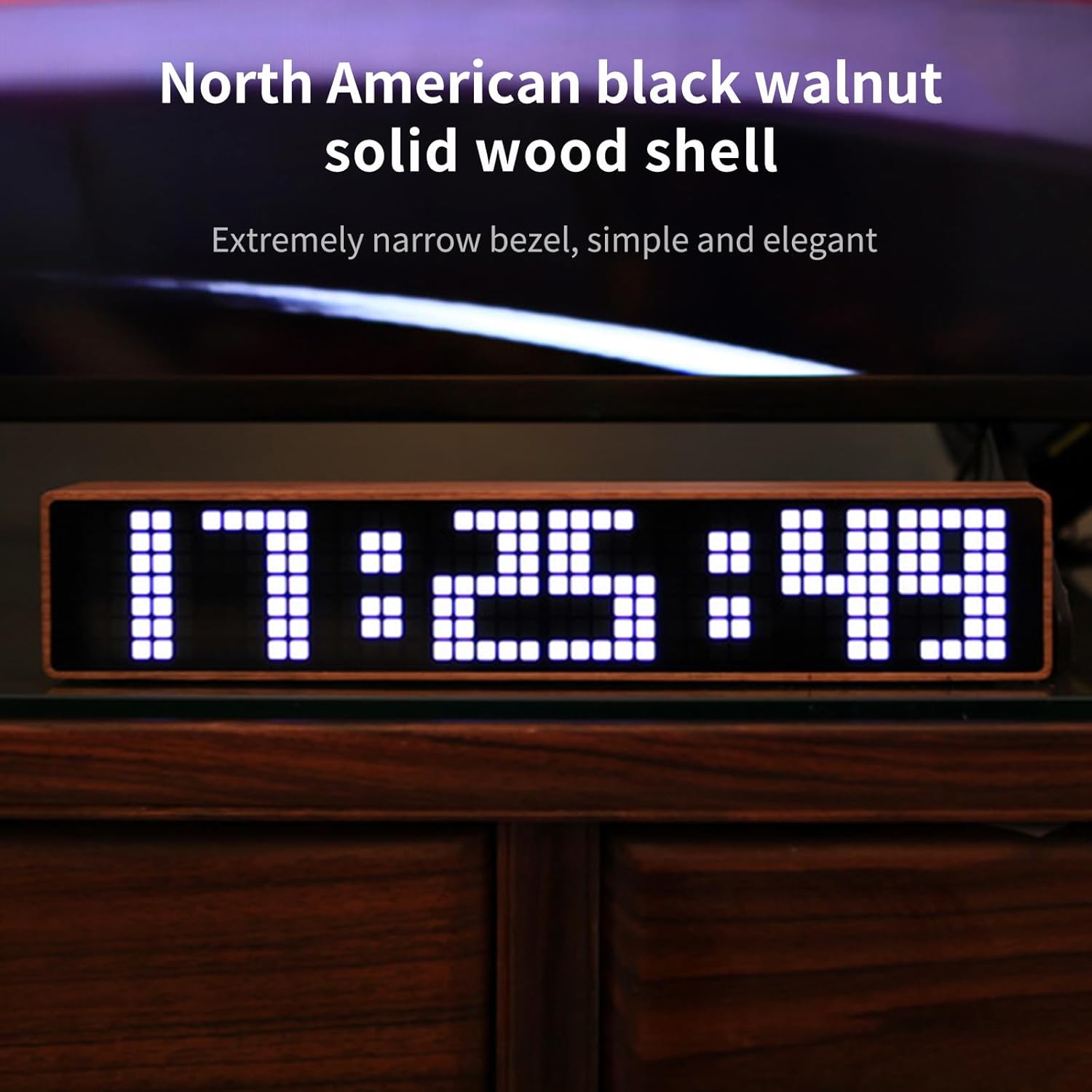 Creative LED Clock Solid Wood Design WiFi Sync Weather Display Voice Chime Multi-Use Decor