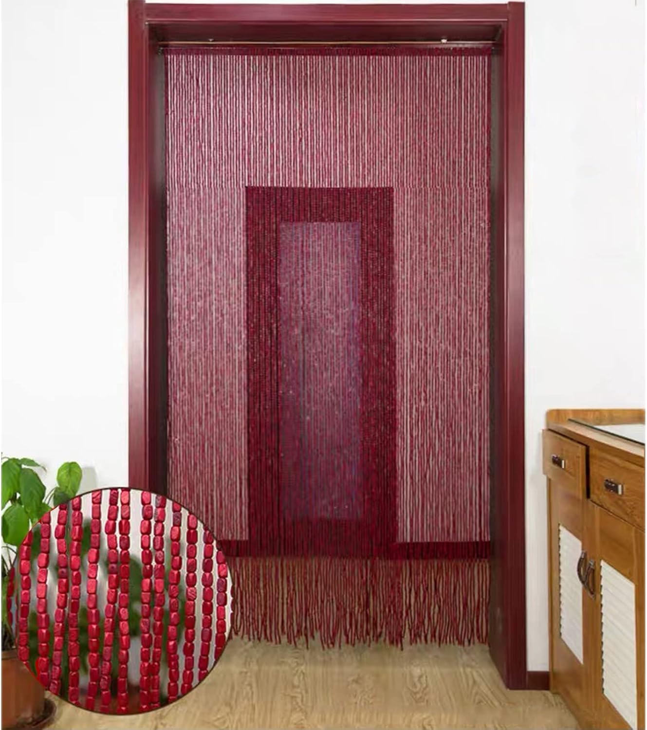 Bamboo Beaded Curtain for Doorway Room Divider with Fittings
