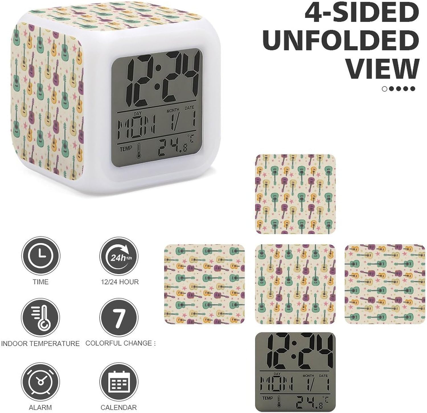 Novastar Cute Guitar Stars Print LED Alarm Clock